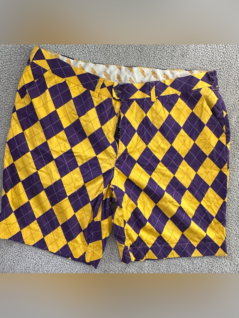 Men's Loudmouth Yellow & Purple Argyle Golf Shorts
